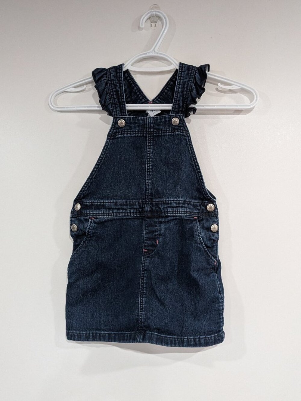 Petit Bateau Denim Jumper with Ruffle Straps Blue Size 5